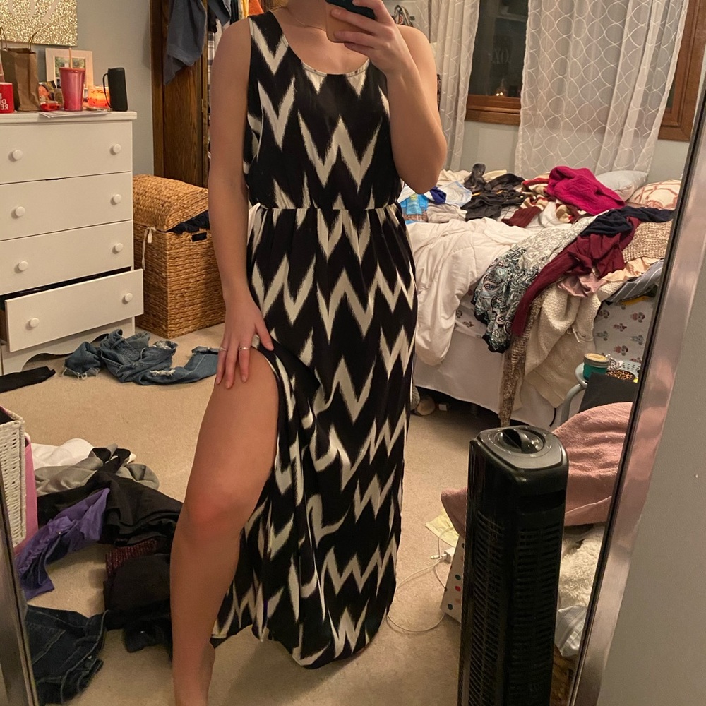 Chevron and black and white maxi dress